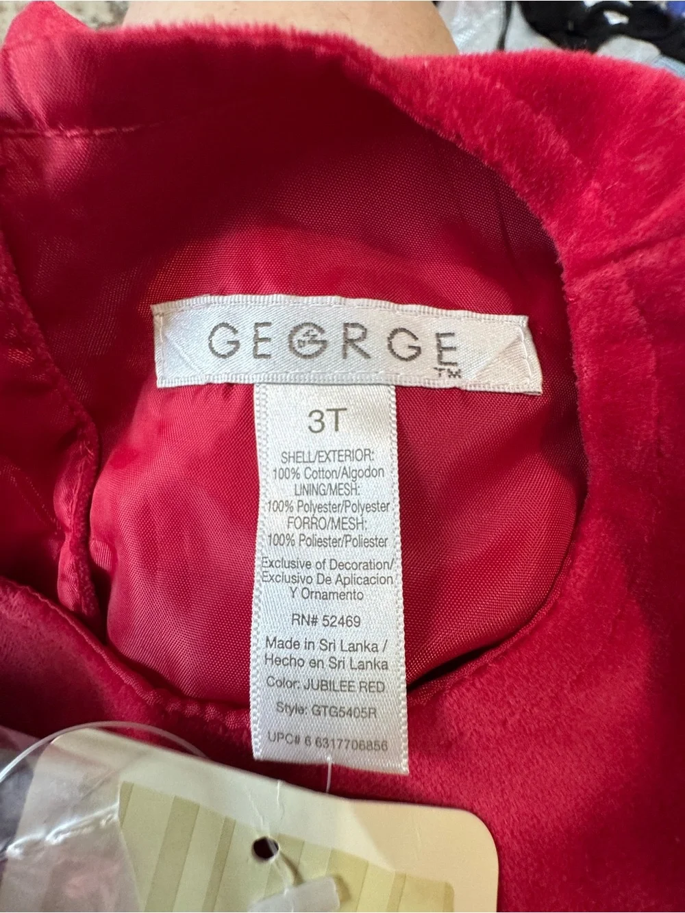 NWT George Toddler Girl Red Velvet Holiday Jumper Dress - Size 3T Black Trim